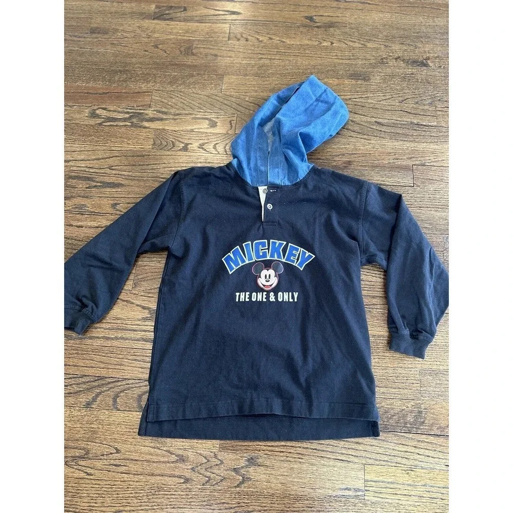 Disney Mickey The One and Only Pull Over Denim Hoodie Boys Medium 2843
